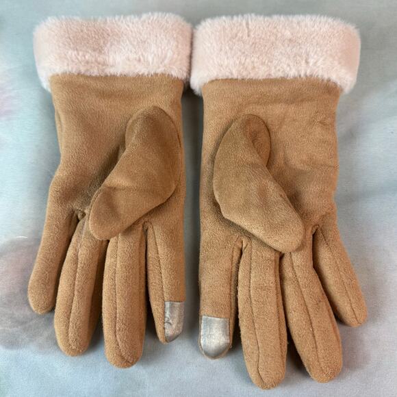 UGG Australia Tan Fleece Lined Faux Fur Cuff Gloves - Picture 3 of 5